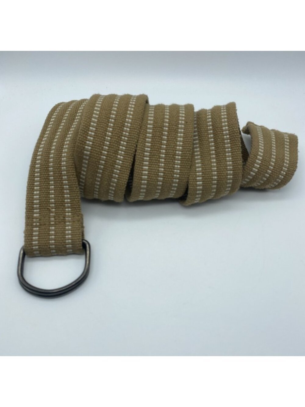 Men's Khaki Brown D-Ring Belt 44" Adjustable Wide 1.75" White Stitching